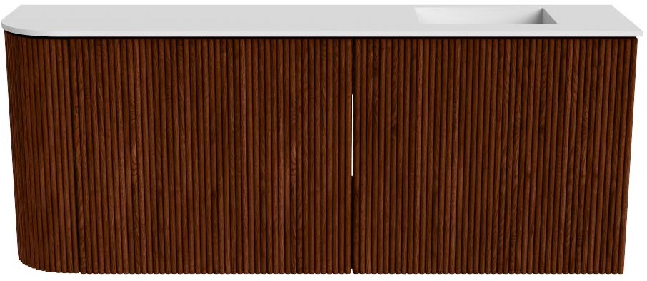 JOYA 101,6cm toiletmeubel ronding links kleur Ruby. Wastafel FAYE positie Rechts 1 kraangat kleur Talc.