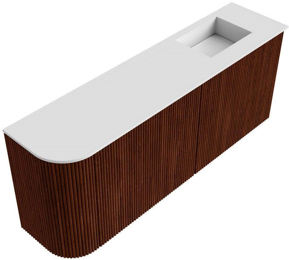 JOYA 101,6cm toiletmeubel ronding links kleur Ruby. Wastafel FAYE positie Rechts 1 kraangat kleur Talc.