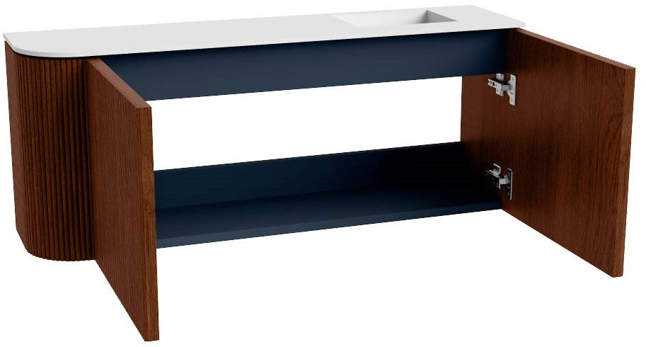 JOYA 101,6cm toiletmeubel ronding links kleur Ruby. Wastafel FAYE positie Rechts 1 kraangat kleur Talc.