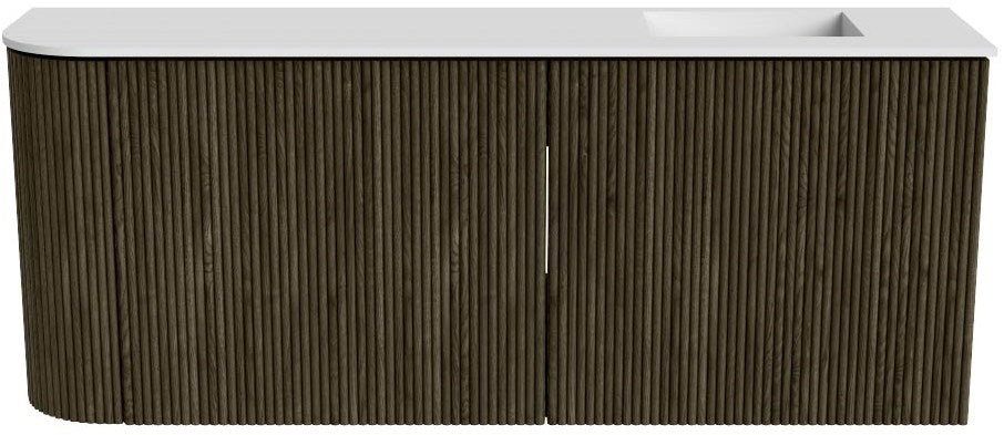JOYA 101,6cm toiletmeubel ronding links kleur Shadow. Wastafel FAYE positie Rechts 1 kraangat kleur Talc.