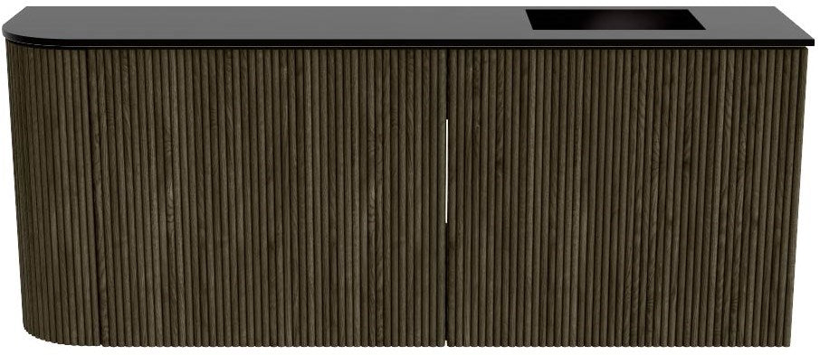 JOYA 101,6cm toiletmeubel ronding links kleur Shadow. Wastafel FAYE positie Rechts 1 kraangat kleur Urban.