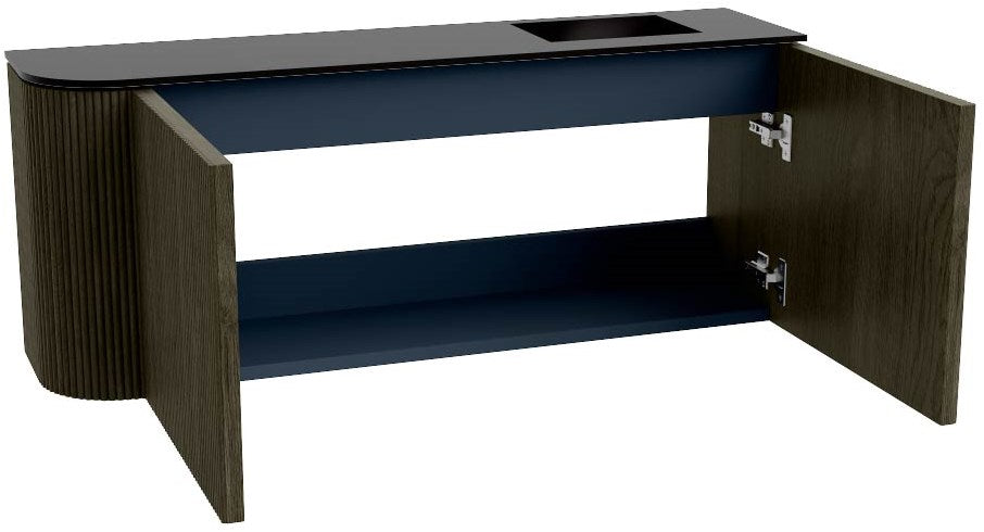 JOYA 101,6cm toiletmeubel ronding links kleur Shadow. Wastafel FAYE positie Rechts 1 kraangat kleur Urban.
