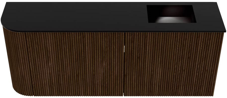 JOYA 101,6cm toiletmeubel ronding links kleur Walnut. Wastafel FAYE positie Rechts 1 kraangat kleur Urban.