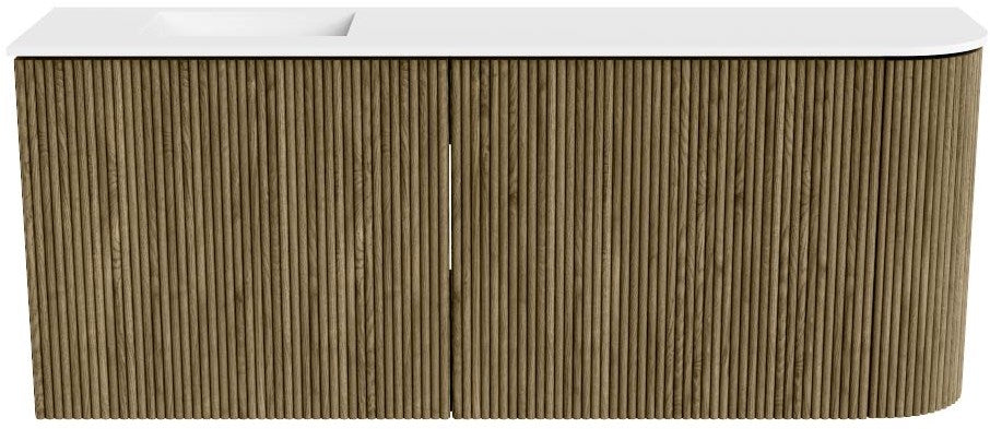 JOYA 101,6cm toiletmeubel ronding rechts kleur Dusk. Wastafel FAYE positie Links Zonder kraangat kleur Talc.