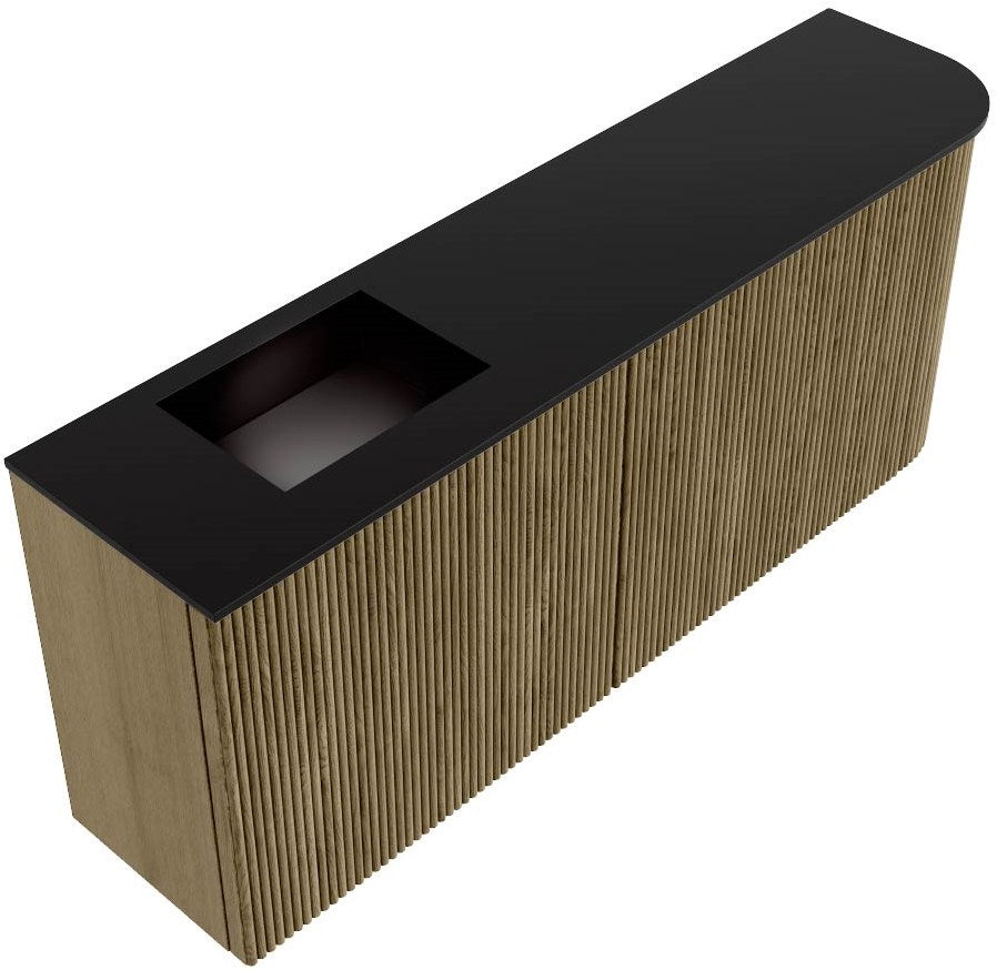 JOYA 101,6cm toiletmeubel ronding rechts kleur Dusk. Wastafel FAYE positie Links Zonder kraangat kleur Urban.