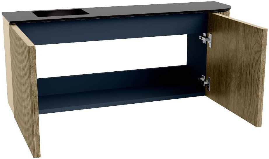 JOYA 101,6cm toiletmeubel ronding rechts kleur Dusk. Wastafel FAYE positie Links Zonder kraangat kleur Urban.