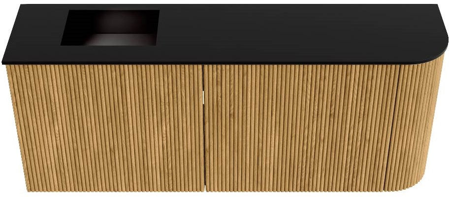 JOYA 101,6cm toiletmeubel ronding rechts kleur Oak. Wastafel FAYE positie Links Zonder kraangat kleur Urban.