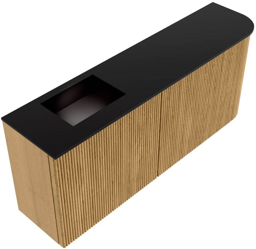 JOYA 101,6cm toiletmeubel ronding rechts kleur Oak. Wastafel FAYE positie Links Zonder kraangat kleur Urban.