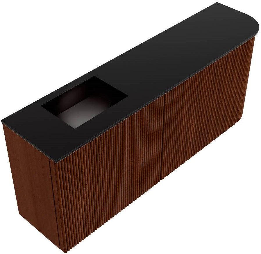 JOYA 101,6cm toiletmeubel ronding rechts kleur Ruby. Wastafel FAYE positie Links Zonder kraangat kleur Urban.