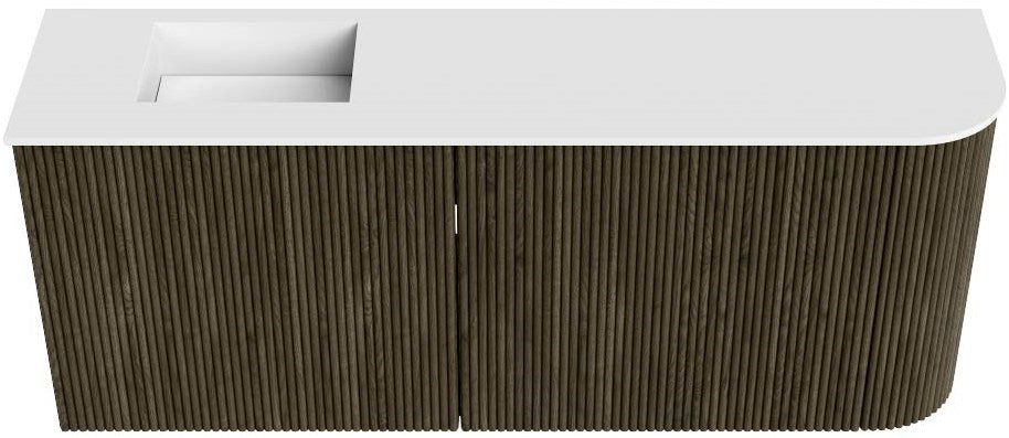 JOYA 101,6cm toiletmeubel ronding rechts kleur Shadow. Wastafel FAYE positie Links Zonder kraangat kleur Talc.