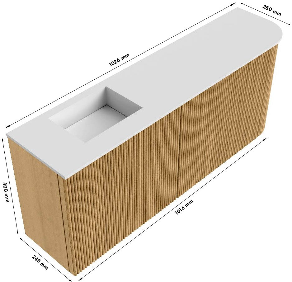 JOYA 101,6cm toiletmeubel ronding rechts kleur Dusk. Wastafel FAYE positie Links 1 kraangat kleur Talc.