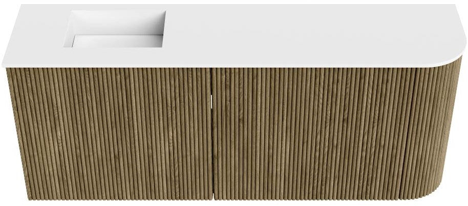 JOYA 101,6cm toiletmeubel ronding rechts kleur Dusk. Wastafel FAYE positie Links 1 kraangat kleur Talc.