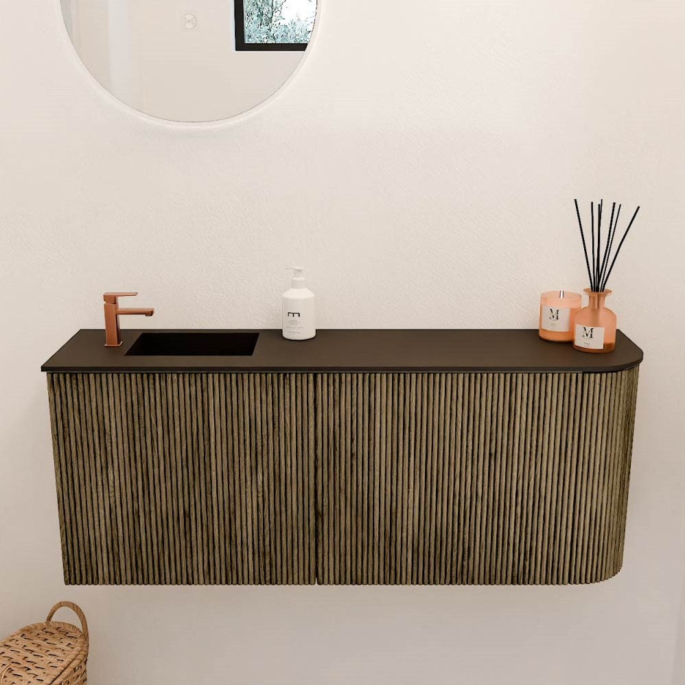 JOYA 101,6cm toiletmeubel ronding rechts kleur Dusk. Wastafel FAYE positie Links 1 kraangat kleur Urban.