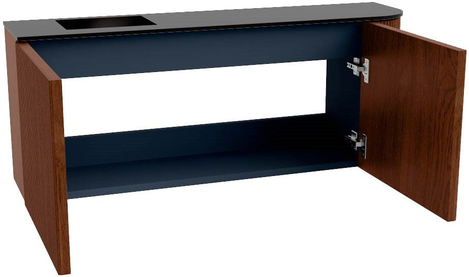 JOYA 101,6cm toiletmeubel ronding rechts kleur Ruby. Wastafel FAYE positie Links 1 kraangat kleur Urban.