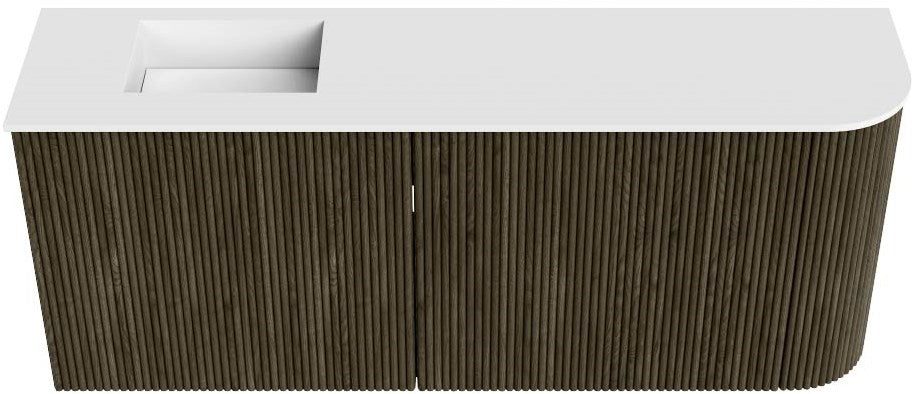 JOYA 101,6cm toiletmeubel ronding rechts kleur Shadow. Wastafel FAYE positie Links 1 kraangat kleur Talc.
