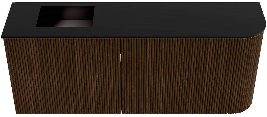 JOYA 101,6cm toiletmeubel ronding rechts kleur Walnut. Wastafel FAYE positie Links 1 kraangat kleur Urban.