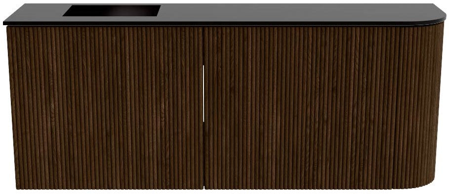 JOYA 101,6cm toiletmeubel ronding rechts kleur Walnut. Wastafel FAYE positie Links 1 kraangat kleur Urban.