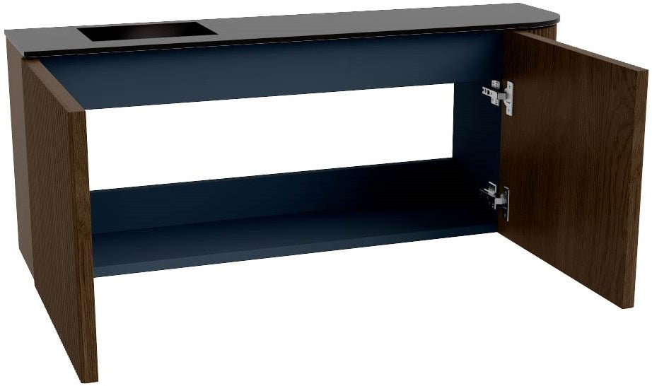 JOYA 101,6cm toiletmeubel ronding rechts kleur Walnut. Wastafel FAYE positie Links 1 kraangat kleur Urban.