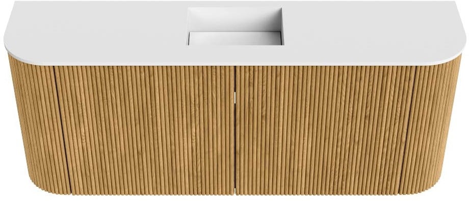 JOYA 103,2cm toiletmeubel ronding links + rechts kleur Oak. Wastafel FAYE positie Midden Zonder kraangat kleur Talc.