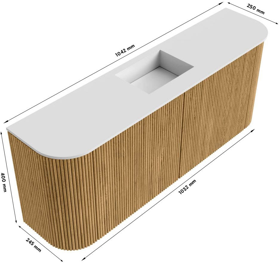 JOYA 103,2cm toiletmeubel ronding links + rechts kleur Oak. Wastafel FAYE positie Midden Zonder kraangat kleur Urban.