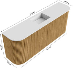 JOYA 103,2cm toiletmeubel ronding links + rechts kleur Oak. Wastafel FAYE positie Midden Zonder kraangat kleur Urban.