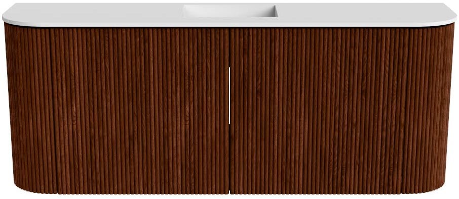 JOYA 103,2cm toiletmeubel ronding links + rechts kleur Ruby. Wastafel FAYE positie Midden Zonder kraangat kleur Talc.