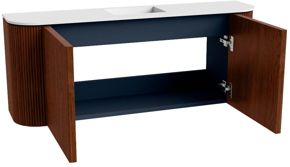 JOYA 103,2cm toiletmeubel ronding links + rechts kleur Ruby. Wastafel FAYE positie Midden Zonder kraangat kleur Talc.