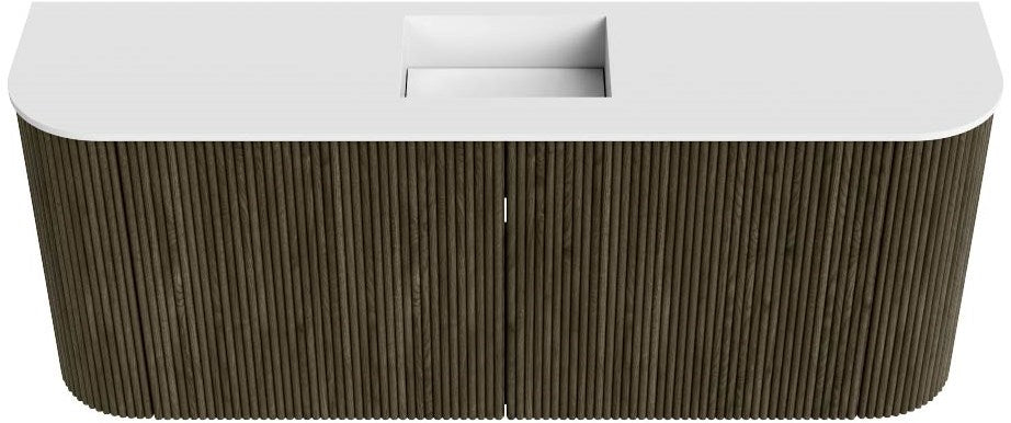 JOYA 103,2cm toiletmeubel ronding links + rechts kleur Shadow. Wastafel FAYE positie Midden Zonder kraangat kleur Talc.