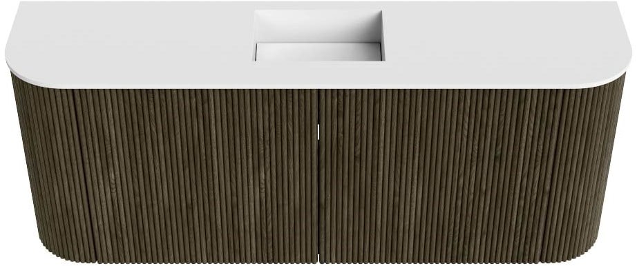 JOYA 103,2cm toiletmeubel ronding links + rechts kleur Shadow. Wastafel FAYE positie Midden Zonder kraangat kleur Talc.