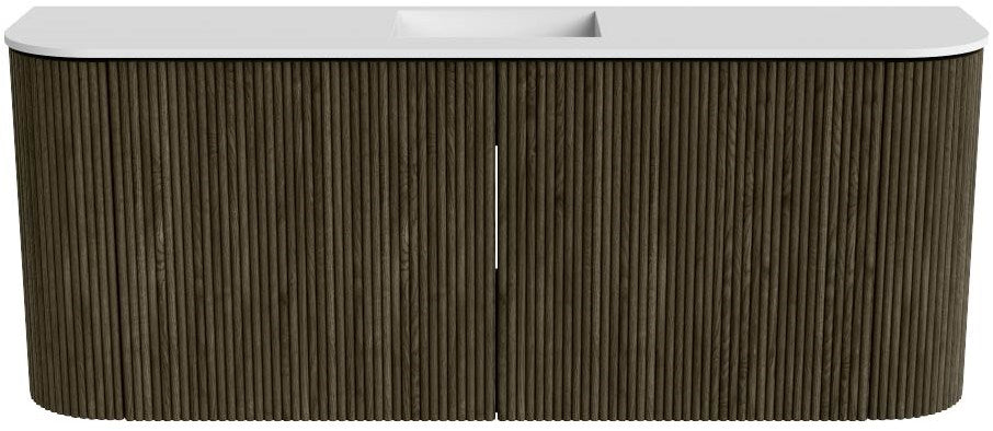 JOYA 103,2cm toiletmeubel ronding links + rechts kleur Shadow. Wastafel FAYE positie Midden Zonder kraangat kleur Talc.