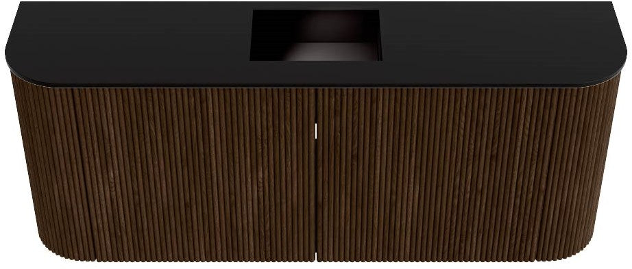 JOYA 103,2cm toiletmeubel ronding links + rechts kleur Walnut. Wastafel FAYE positie Midden Zonder kraangat kleur Urban.