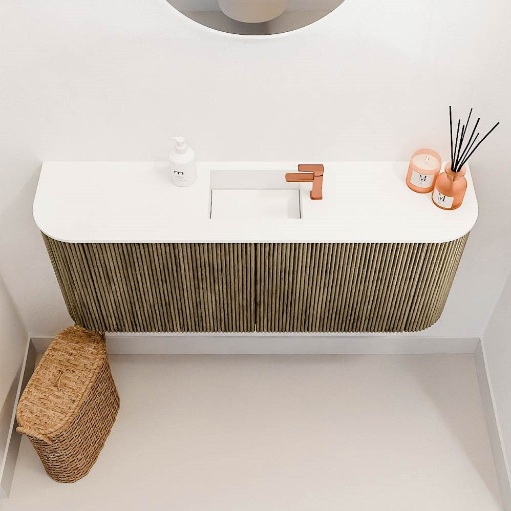 JOYA 103,2cm toiletmeubel ronding links + rechts kleur Dusk. Wastafel FAYE positie Midden 1 kraangat kleur Talc.
