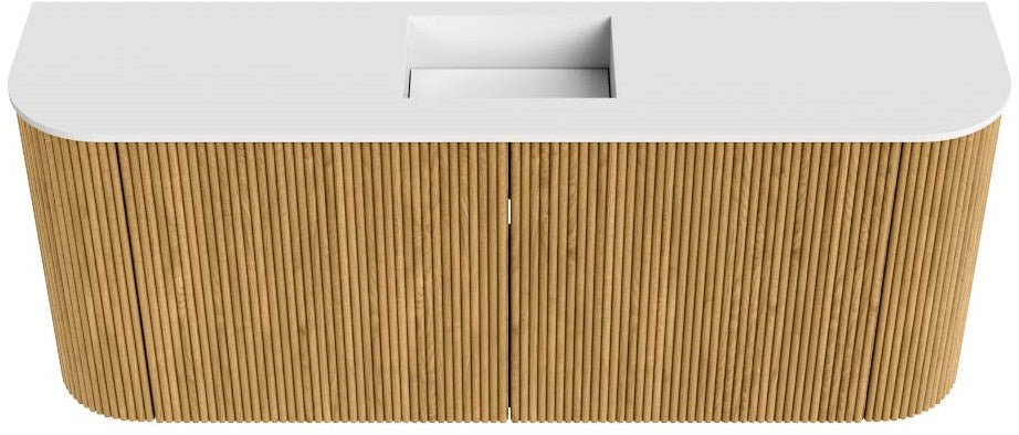 JOYA 103,2cm toiletmeubel ronding links + rechts kleur Oak. Wastafel FAYE positie Midden 1 kraangat kleur Talc.