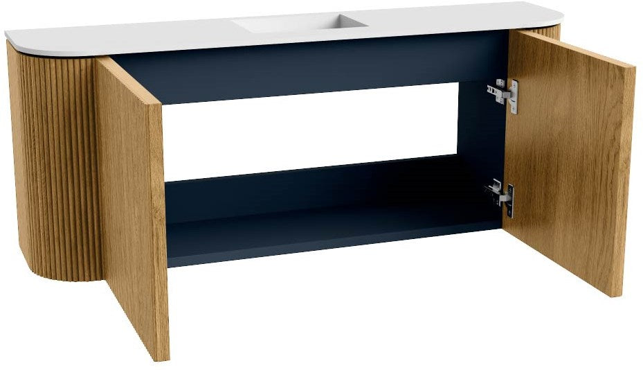 JOYA 103,2cm toiletmeubel ronding links + rechts kleur Oak. Wastafel FAYE positie Midden 1 kraangat kleur Talc.
