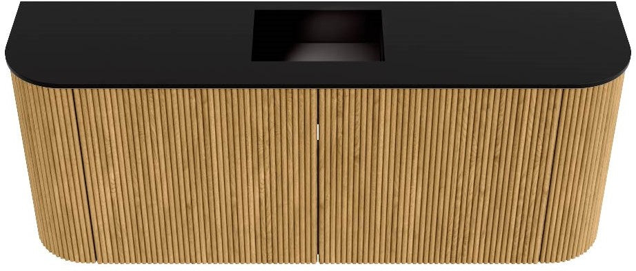 JOYA 103,2cm toiletmeubel ronding links + rechts kleur Oak. Wastafel FAYE positie Midden 1 kraangat kleur Urban.