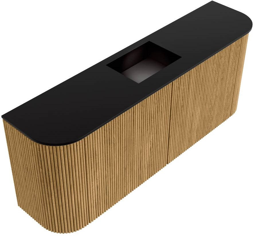 JOYA 103,2cm toiletmeubel ronding links + rechts kleur Oak. Wastafel FAYE positie Midden 1 kraangat kleur Urban.