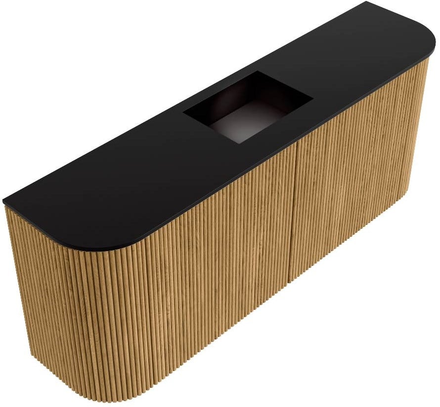 JOYA 103,2cm toiletmeubel ronding links + rechts kleur Oak. Wastafel FAYE positie Midden 1 kraangat kleur Urban.