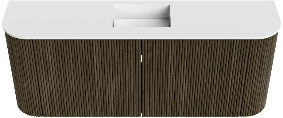 JOYA 103,2cm toiletmeubel ronding links + rechts kleur Shadow. Wastafel FAYE positie Midden 1 kraangat kleur Talc.