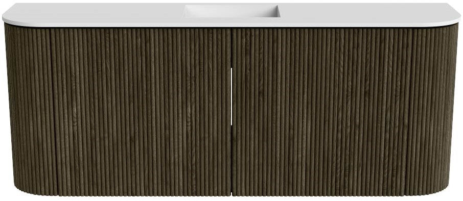 JOYA 103,2cm toiletmeubel ronding links + rechts kleur Shadow. Wastafel FAYE positie Midden 1 kraangat kleur Talc.