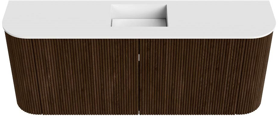 JOYA 103,2cm toiletmeubel ronding links + rechts kleur Walnut. Wastafel FAYE positie Midden 1 kraangat kleur Talc.