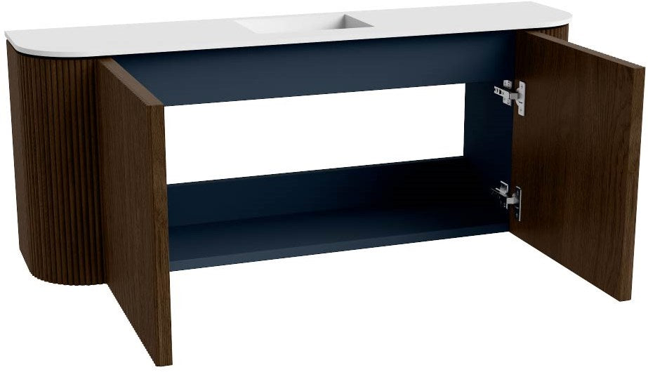 JOYA 103,2cm toiletmeubel ronding links + rechts kleur Walnut. Wastafel FAYE positie Midden 1 kraangat kleur Talc.
