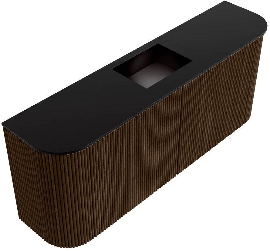 JOYA 103,2cm toiletmeubel ronding links + rechts kleur Walnut. Wastafel FAYE positie Midden 1 kraangat kleur Urban.
