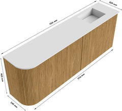 JOYA 111,6cm toiletmeubel ronding links kleur Oak. Wastafel FAYE positie Rechts 1 kraangat kleur Urban.