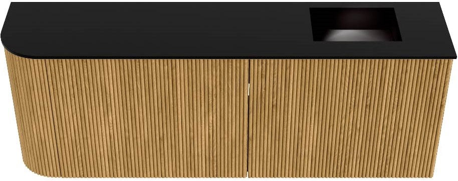 JOYA 111,6cm toiletmeubel ronding links kleur Oak. Wastafel FAYE positie Rechts 1 kraangat kleur Urban.