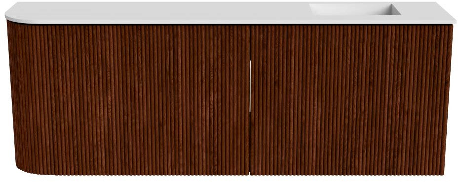 JOYA 111,6cm toiletmeubel ronding links kleur Ruby. Wastafel FAYE positie Rechts 1 kraangat kleur Talc.