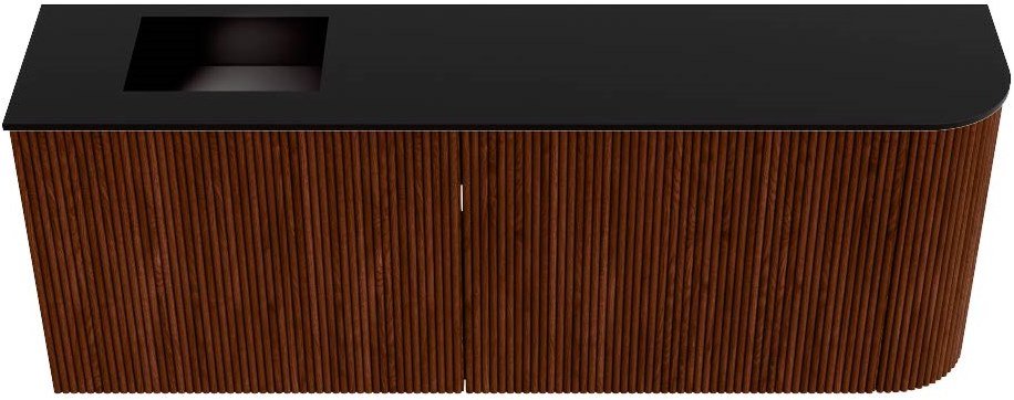 JOYA 111,6cm toiletmeubel ronding rechts kleur Ruby. Wastafel FAYE positie Links Zonder kraangat kleur Urban.