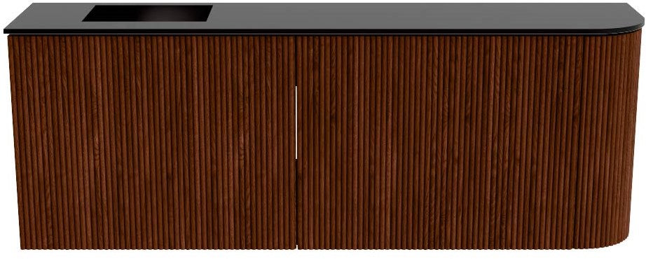 JOYA 111,6cm toiletmeubel ronding rechts kleur Ruby. Wastafel FAYE positie Links Zonder kraangat kleur Urban.