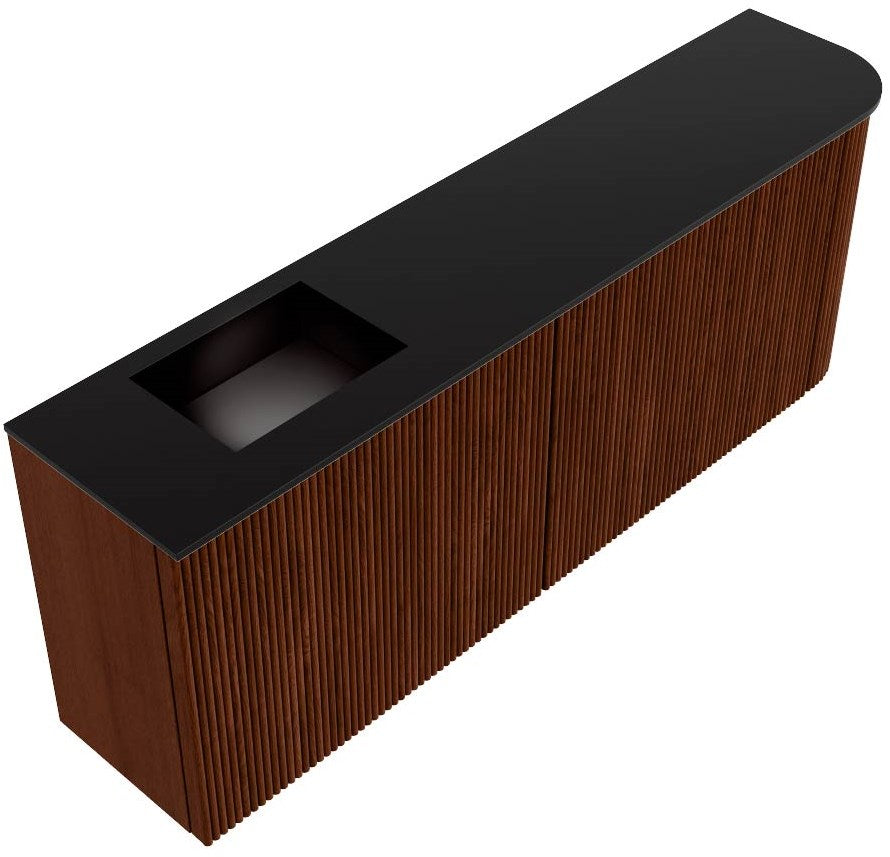 JOYA 111,6cm toiletmeubel ronding rechts kleur Ruby. Wastafel FAYE positie Links Zonder kraangat kleur Urban.
