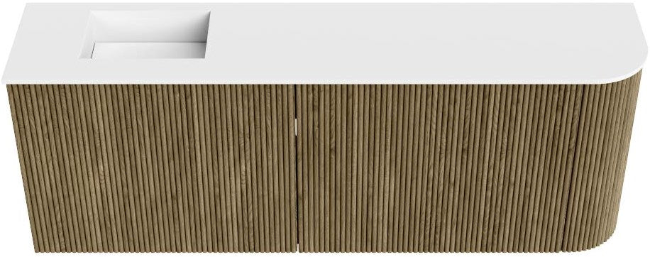 JOYA 111,6cm toiletmeubel ronding rechts kleur Dusk. Wastafel FAYE positie Links 1 kraangat kleur Talc.