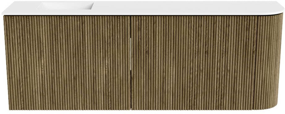 JOYA 111,6cm toiletmeubel ronding rechts kleur Dusk. Wastafel FAYE positie Links 1 kraangat kleur Talc.